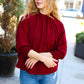 Bold Dreams Wine Smocked Three Quarter Sleeve Tie Back Top