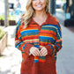 Casual Living Rust & Teal Striped Two Tone Knit Pocketed Top