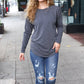 Casual Chic Solid Grey Fitted Long Sleeve Terry Pullover