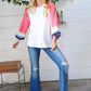 Pink Pointelle Color Block Wide Sleeve Pullover
