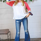 Pink Pointelle Color Block Wide Sleeve Pullover