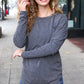 Casual Chic Solid Grey Fitted Long Sleeve Terry Pullover
