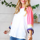 Pink Pointelle Color Block Wide Sleeve Pullover