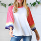 Pink Pointelle Color Block Wide Sleeve Pullover