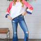 Pink Pointelle Color Block Wide Sleeve Pullover
