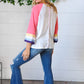 Pink Pointelle Color Block Wide Sleeve Pullover