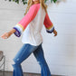 Pink Pointelle Color Block Wide Sleeve Pullover
