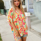 Casual Chic Multicolor Abstract V Neck Dolman Sleeve Top