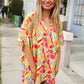 Casual Chic Multicolor Abstract V Neck Dolman Sleeve Top