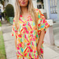 Casual Chic Multicolor Abstract V Neck Dolman Sleeve Top