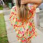 Casual Chic Multicolor Abstract V Neck Dolman Sleeve Top