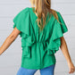 Sea Green Button Ruffle Woven Top