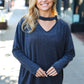 Casual Chic Solid Grey Choker Long Sleeve Hacci Pullover