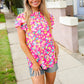 Feeling Femme in Pink Floral Print Frill Mock Neck Blouse