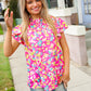 Feeling Femme in Pink Floral Print Frill Mock Neck Blouse