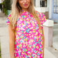 Feeling Femme in Pink Floral Print Frill Mock Neck Blouse