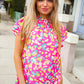 Feeling Femme in Pink Floral Print Frill Mock Neck Blouse