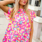 Feeling Femme in Pink Floral Print Frill Mock Neck Blouse