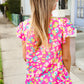 Feeling Femme in Pink Floral Print Frill Mock Neck Blouse