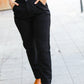 Going Your Way Black Corduroy High Rise Tapered Leg Pants