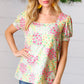 Canary/Mint Floral Square Neck Bubble Sleeve Top