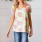 Canary/Mint Floral Square Neck Bubble Sleeve Top