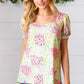 Canary/Mint Floral Square Neck Bubble Sleeve Top