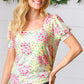 Canary/Mint Floral Square Neck Bubble Sleeve Top