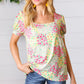 Canary/Mint Floral Square Neck Bubble Sleeve Top