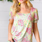 Canary/Mint Floral Square Neck Bubble Sleeve Top