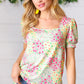 Canary/Mint Floral Square Neck Bubble Sleeve Top