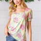 Canary/Mint Floral Square Neck Bubble Sleeve Top