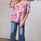 Blue & Fuchsia Geometric Print Woven Top
