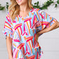 Blue & Fuchsia Geometric Print Woven Top