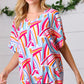 Blue & Fuchsia Geometric Print Woven Top