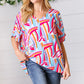 Blue & Fuchsia Geometric Print Woven Top