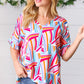 Blue & Fuchsia Geometric Print Woven Top