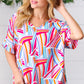 Blue & Fuchsia Geometric Print Woven Top