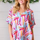 Blue & Fuchsia Geometric Print Woven Top