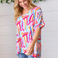 Blue & Fuchsia Geometric Print Woven Top