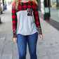 All Of Me Grey & Red Plaid Animal Print Pocketed Top