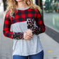 All Of Me Grey & Red Plaid Animal Print Pocketed Top