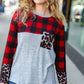 All Of Me Grey & Red Plaid Animal Print Pocketed Top