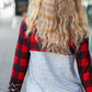 All Of Me Grey & Red Plaid Animal Print Pocketed Top