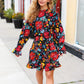 Lock Eyes Black Floral Sequin Print Ruffle Sleeve Frill Mock Neck Dress
