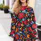 Lock Eyes Black Floral Sequin Print Ruffle Sleeve Frill Mock Neck Dress