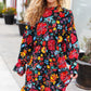 Lock Eyes Black Floral Sequin Print Ruffle Sleeve Frill Mock Neck Dress