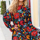 Lock Eyes Black Floral Sequin Print Ruffle Sleeve Frill Mock Neck Dress