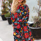 Lock Eyes Black Floral Sequin Print Ruffle Sleeve Frill Mock Neck Dress