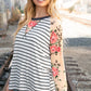 Stripe and Peach Leopard Floral Color Block Top